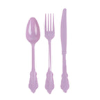 72 Pcs Plastic Silverware Set in Baroque Style Lavender Lilac - Heavy Duty Disposable Knife, Fork, and Spoon Set - Bell Racket Store