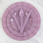 72 Pcs Plastic Silverware Set in Baroque Style Lavender Lilac - Heavy Duty Disposable Knife, Fork, and Spoon Set - Bell Racket Store