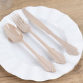 72 Pcs Plastic Silverware Set in Baroque Style Taupe - Heavy Duty Disposable Knife, Fork, and Spoon Set - Bell Racket Store