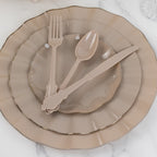 72 Pcs Plastic Silverware Set in Baroque Style Taupe - Heavy Duty Disposable Knife, Fork, and Spoon Set - Bell Racket Store