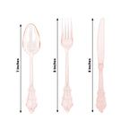 72 Pcs Plastic Silverware Set in Baroque Style Transparent Blush - Heavy Duty Disposable Knife, Fork, and Spoon Set - Bell Racket Store