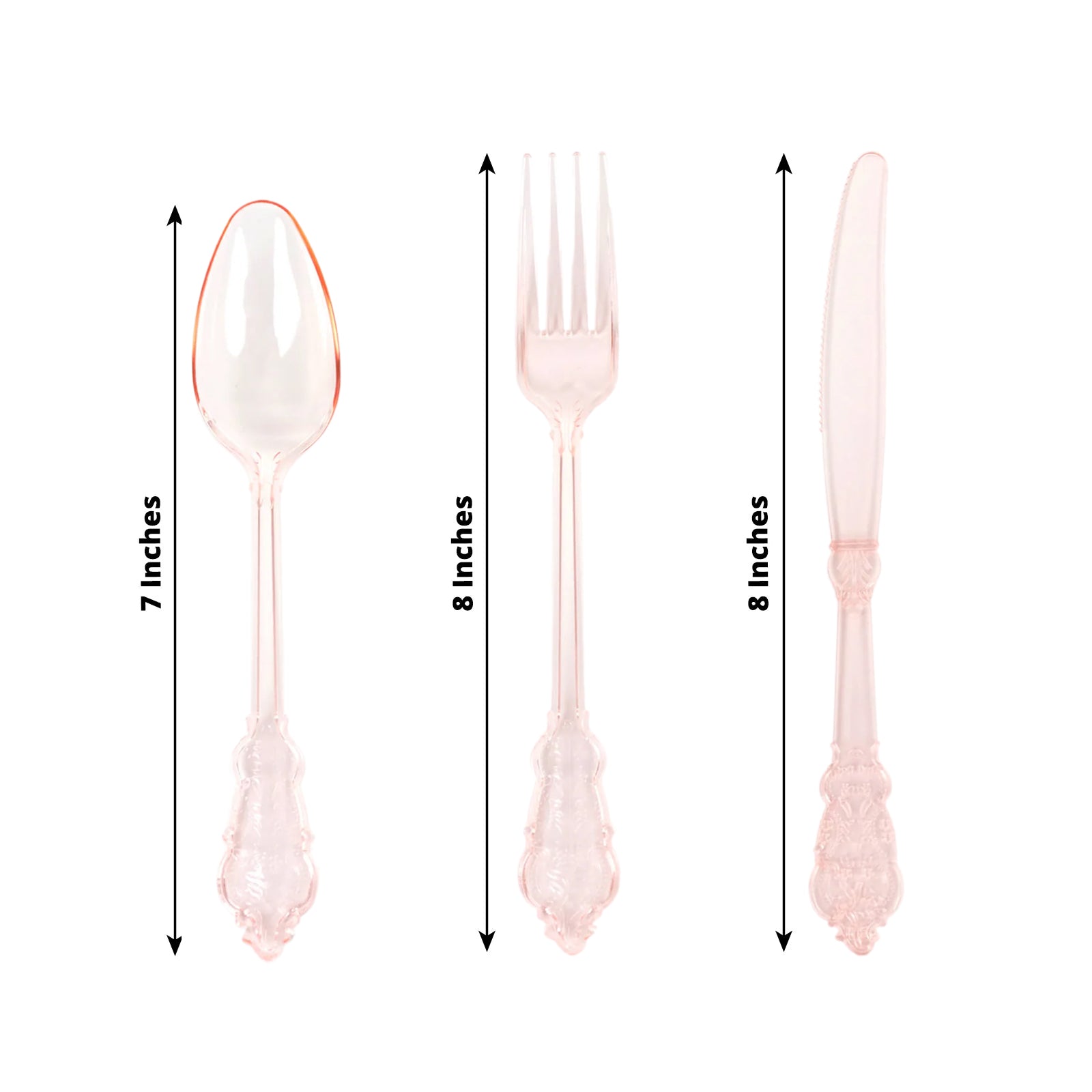 72 Pcs Plastic Silverware Set in Baroque Style Transparent Blush - Heavy Duty Disposable Knife, Fork, and Spoon Set - Bell Racket Store