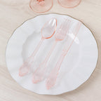 72 Pcs Plastic Silverware Set in Baroque Style Transparent Blush - Heavy Duty Disposable Knife, Fork, and Spoon Set - Bell Racket Store
