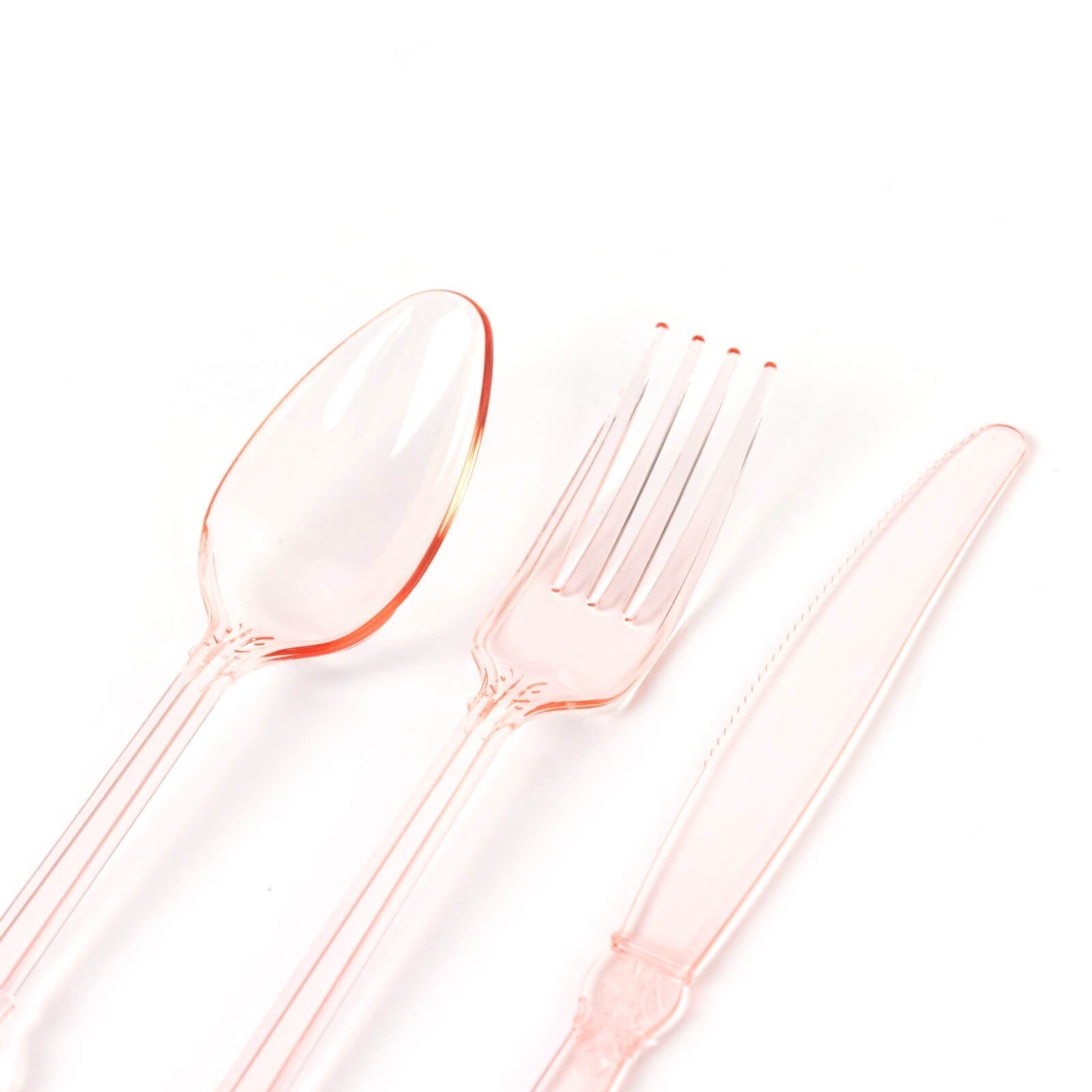 72 Pcs Plastic Silverware Set in Baroque Style Transparent Blush - Heavy Duty Disposable Knife, Fork, and Spoon Set - Bell Racket Store