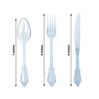 72 Pcs Plastic Silverware Set in Baroque Style Transparent Dusty Blue - Heavy Duty Disposable Knife, Fork, and Spoon Set - Bell Racket Store