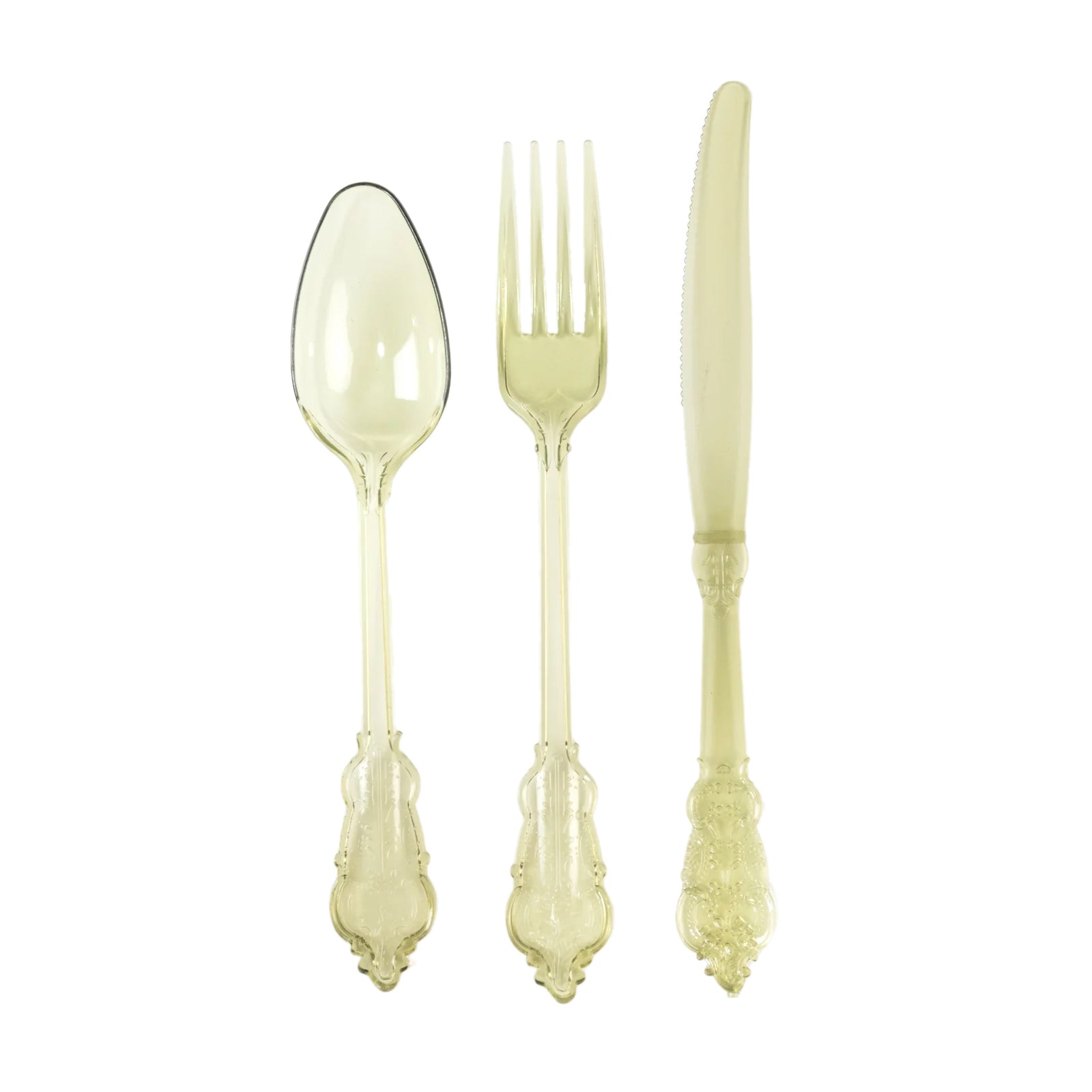 72 Pcs Plastic Silverware Set in Baroque Style Transparent Dusty Sage Green - Heavy Duty Disposable Knife, Fork, and Spoon Set - Bell Racket Store