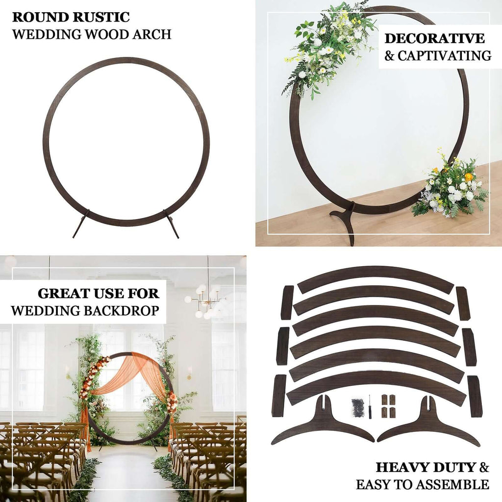 7.4ft Natural Brown Wood Round Event Party Arbor Backdrop Stand, Rustic DIY Wedding Arch - Bell Racket Store
