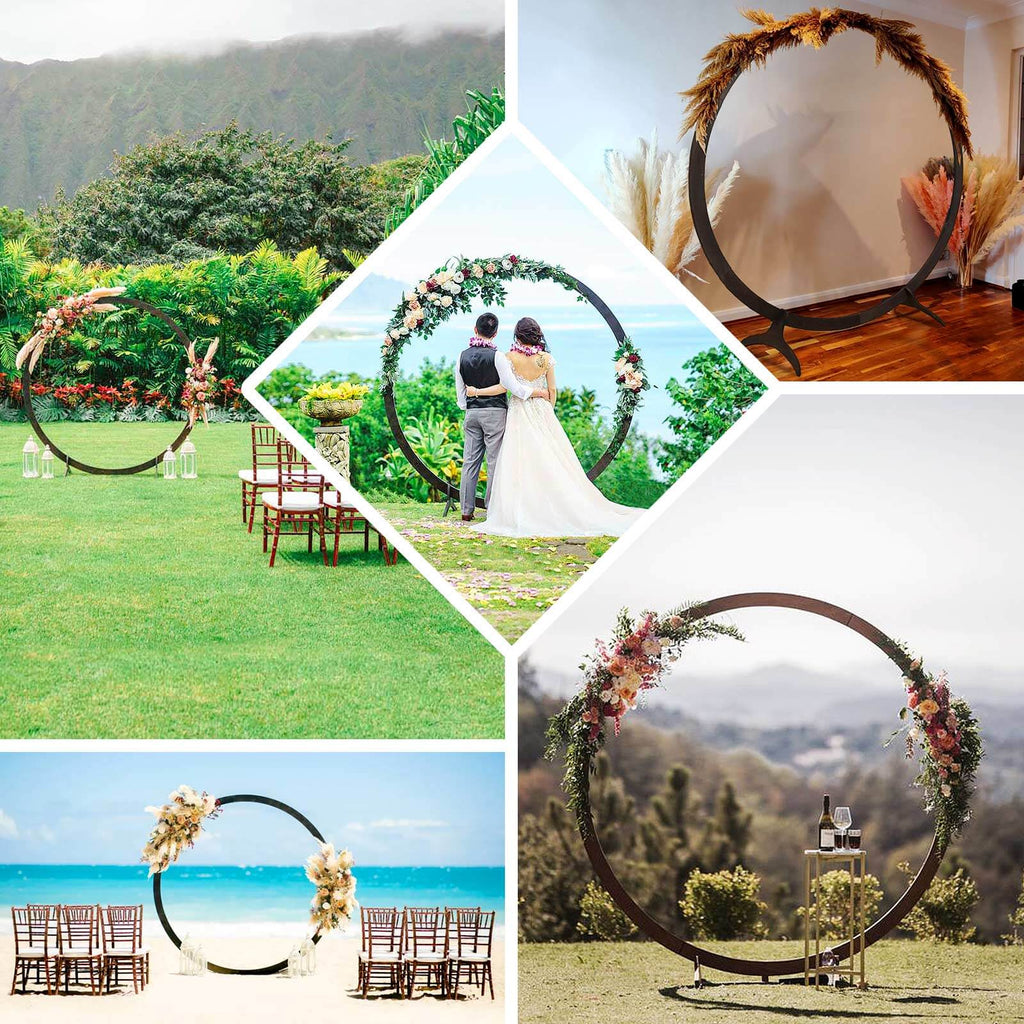 7.4ft Natural Brown Wood Round Event Party Arbor Backdrop Stand, Rustic DIY Wedding Arch - Bell Racket Store
