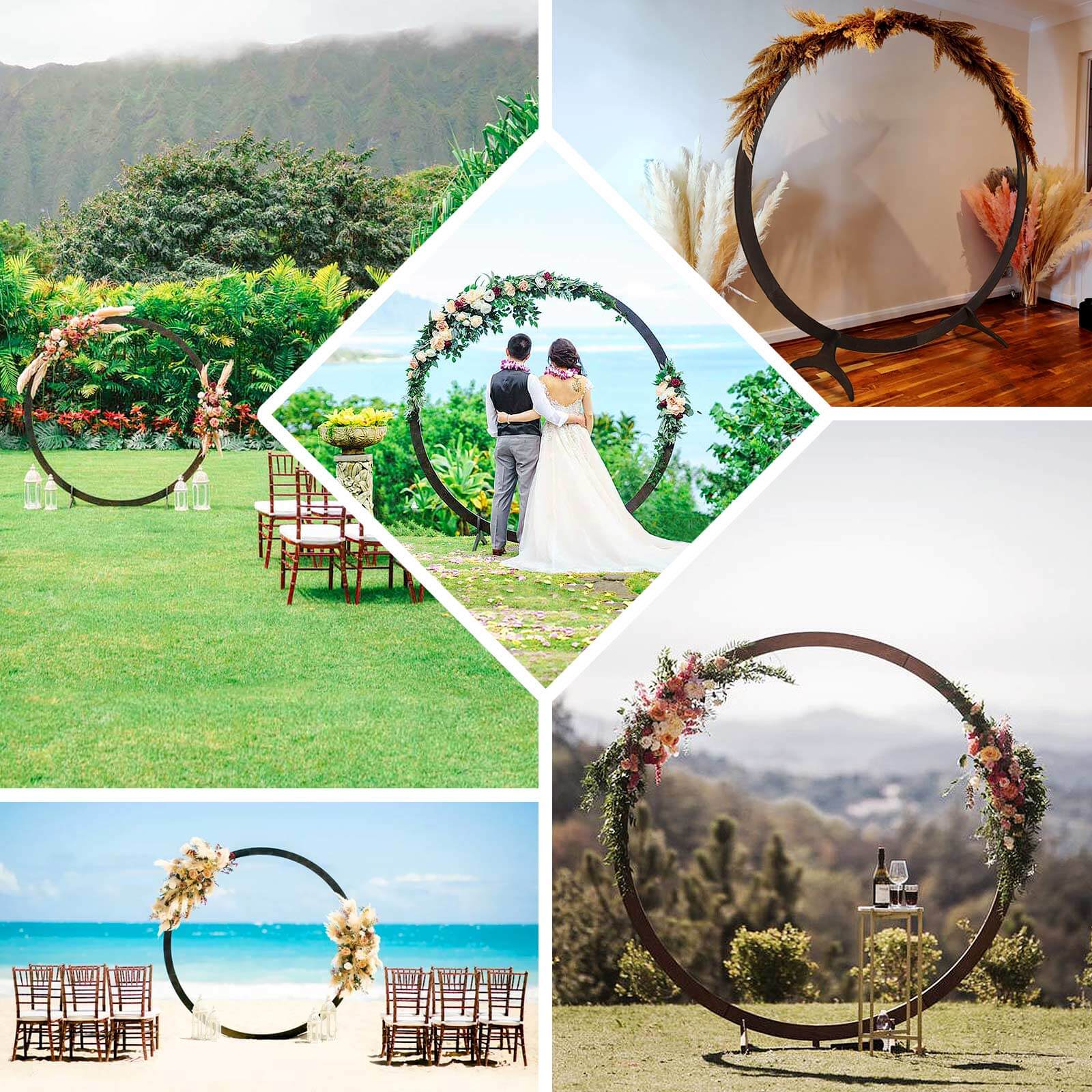 7.4ft Natural Brown Wood Round Event Party Arbor Backdrop Stand, Rustic DIY Wedding Arch - Bell Racket Store