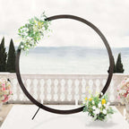 7.4ft Natural Brown Wood Round Event Party Arbor Backdrop Stand, Rustic DIY Wedding Arch - Bell Racket Store