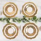 75 Pcs Paper Charger Plates with Gold Embossed Scalloped Rim White - Heavy Duty Disposable Dinner and Salad Plates 8",10",13" - Bell Racket Store