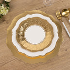 75 Pcs Paper Charger Plates with Gold Embossed Scalloped Rim White - Heavy Duty Disposable Dinner and Salad Plates 8",10",13" - Bell Racket Store