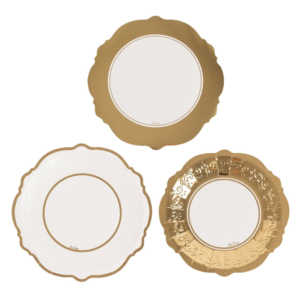 75 Pcs Paper Charger Plates with Gold Embossed Scalloped Rim White - Heavy Duty Disposable Dinner and Salad Plates 8",10",13" - Bell Racket Store