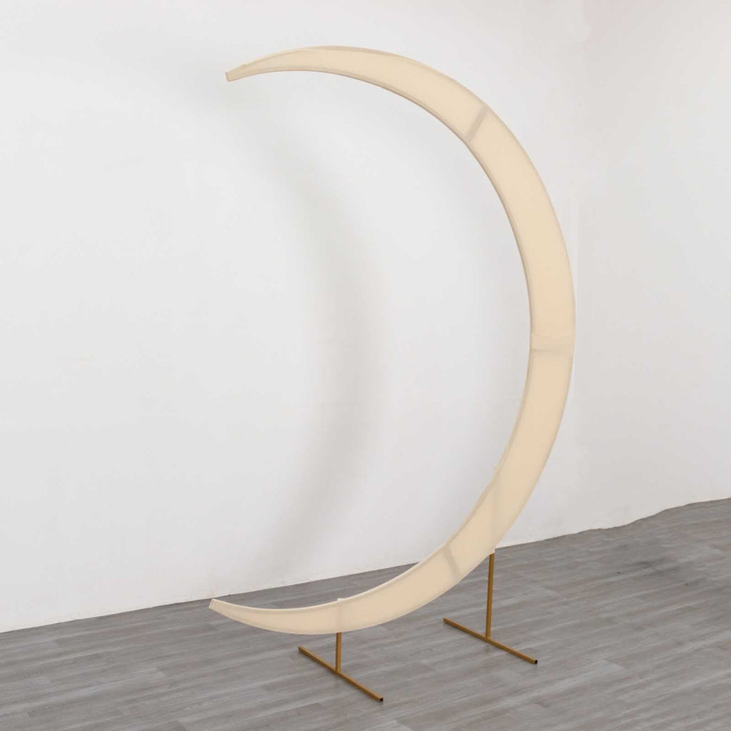 7.5ft Beige Spandex Crescent Moon Wedding Arch Cover, Custom Fitted Chiara Backdrop Stand Cover - Bell Racket Store