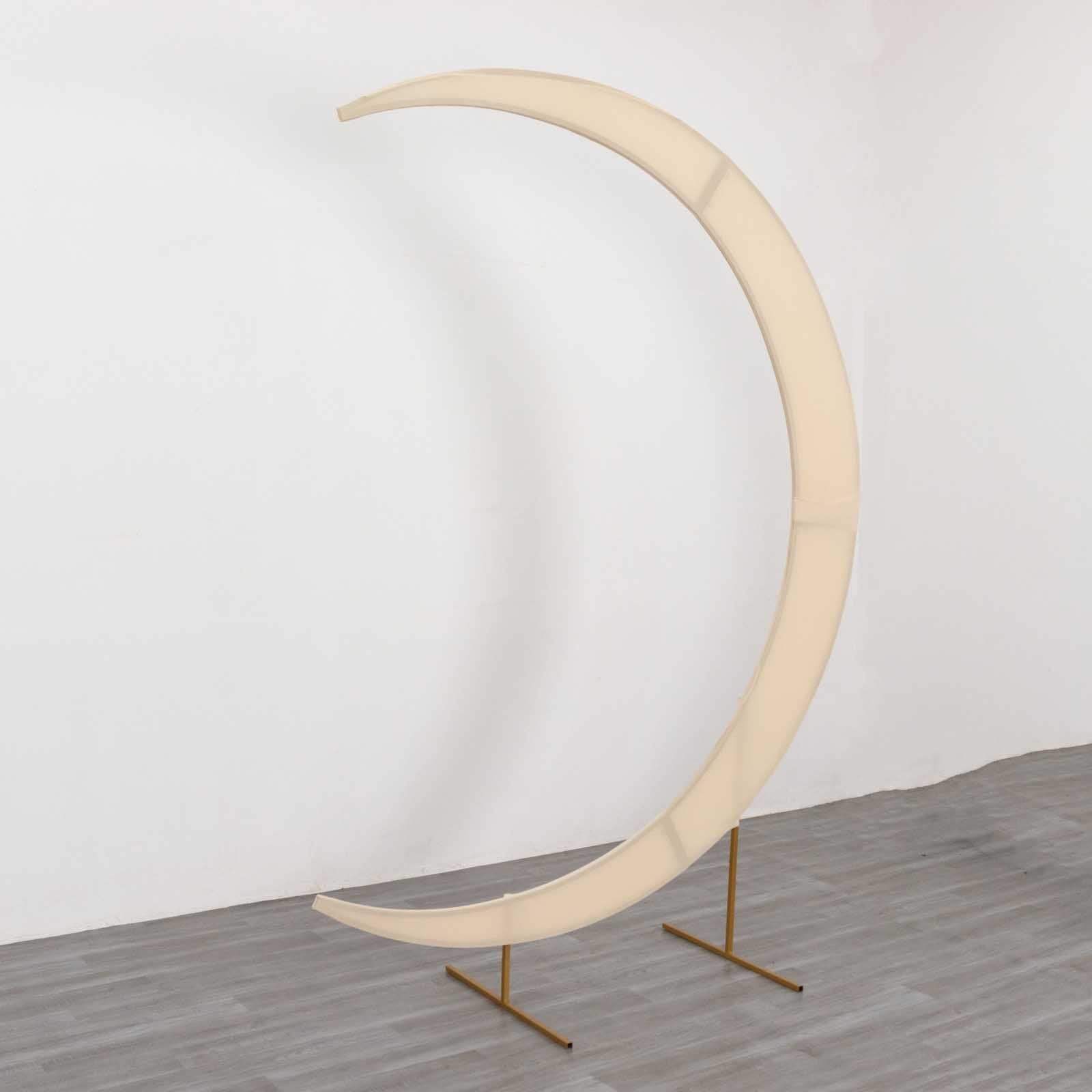 7.5ft Beige Spandex Crescent Moon Wedding Arch Cover, Custom Fitted Chiara Backdrop Stand Cover - Bell Racket Store