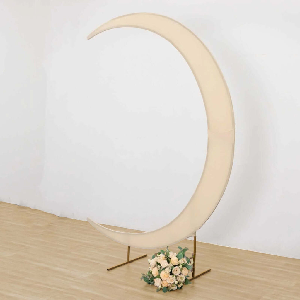 7.5ft Beige Spandex Crescent Moon Wedding Arch Cover, Custom Fitted Chiara Backdrop Stand Cover - Bell Racket Store