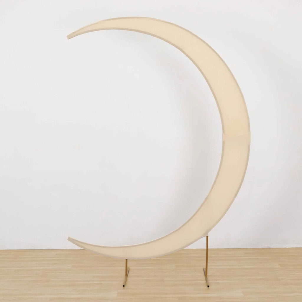 7.5ft Beige Spandex Crescent Moon Wedding Arch Cover, Custom Fitted Chiara Backdrop Stand Cover - Bell Racket Store