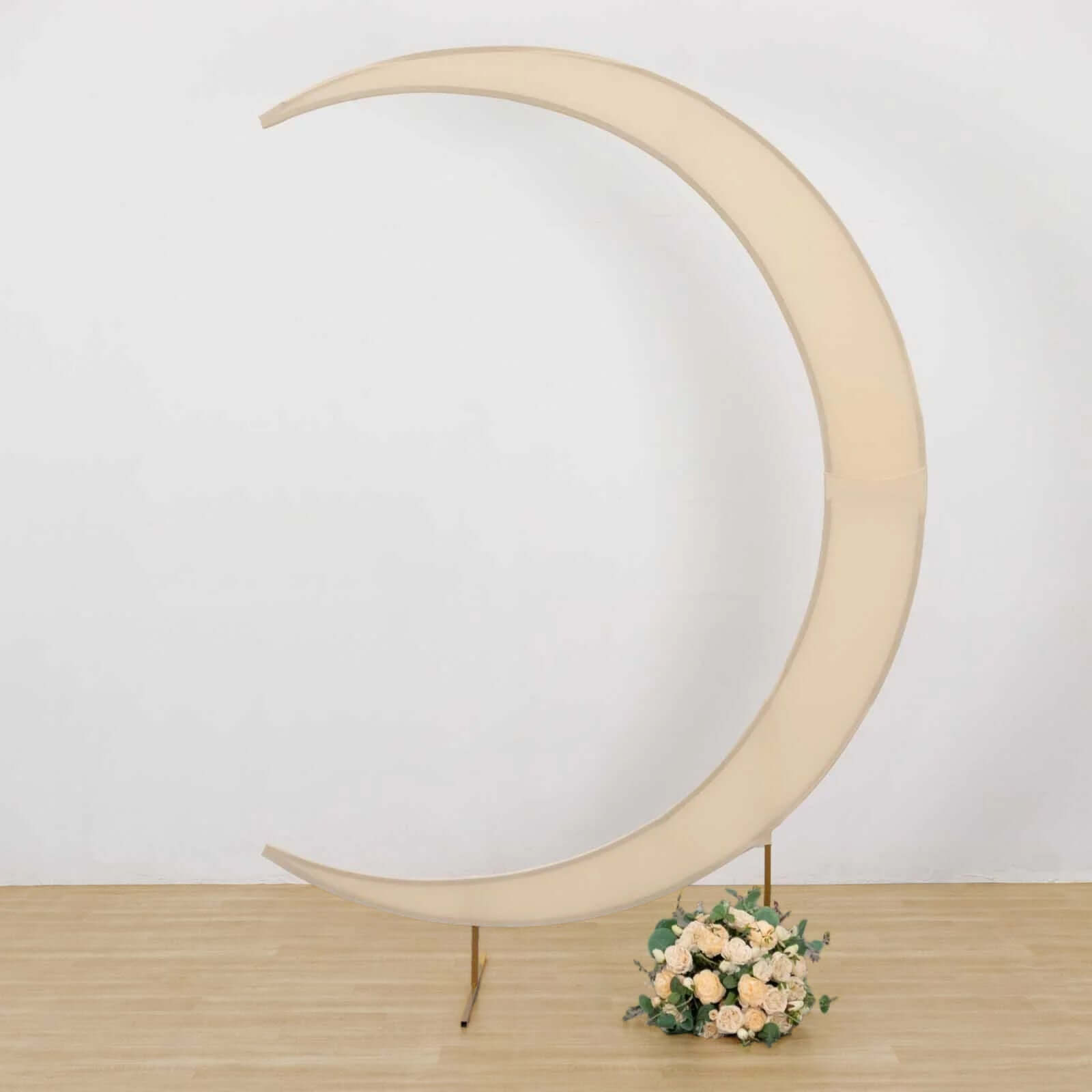 7.5ft Beige Spandex Crescent Moon Wedding Arch Cover, Custom Fitted Chiara Backdrop Stand Cover - Bell Racket Store