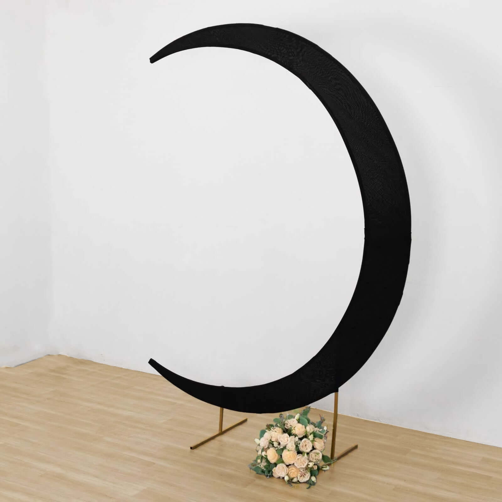 7.5ft Black Spandex Crescent Moon Wedding Arch Cover, Custom Fitted Chiara Backdrop Stand Cover - Bell Racket Store