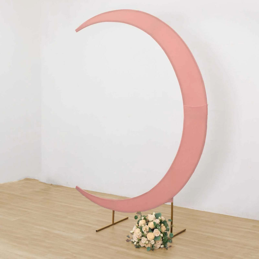 7.5ft Dusty Rose Spandex Crescent Moon Wedding Arch Cover, Custom Fitted Chiara Backdrop Stand Cover - Bell Racket Store