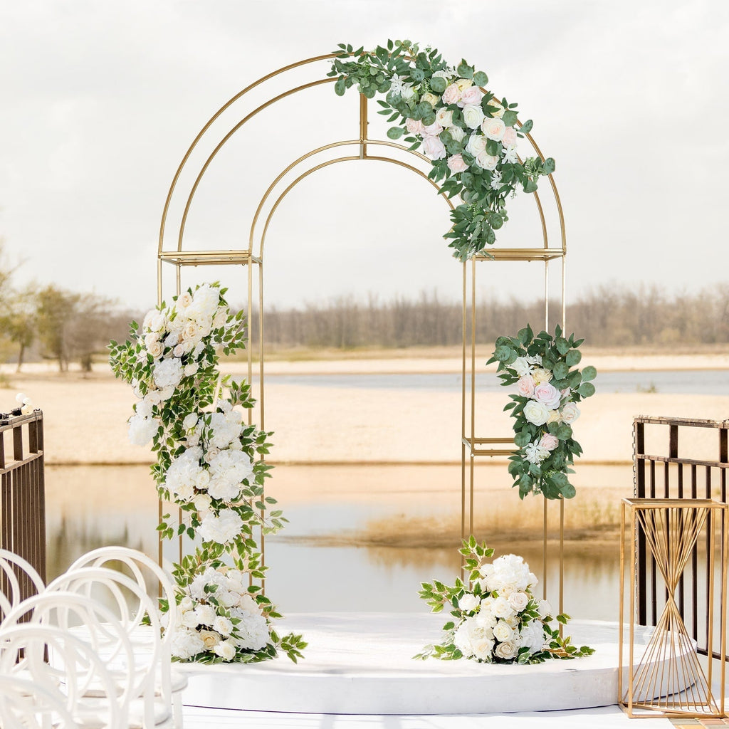 7.5ft Gold 3D Metal Wedding Arch Backdrop Stand with Round Top, Heavy - Duty Floral Balloon Frame for Elegant Parties - Bell Racket Store