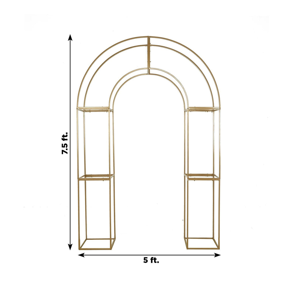 7.5ft Gold 3D Metal Wedding Arch Backdrop Stand with Round Top, Heavy - Duty Floral Balloon Frame for Elegant Parties - Bell Racket Store