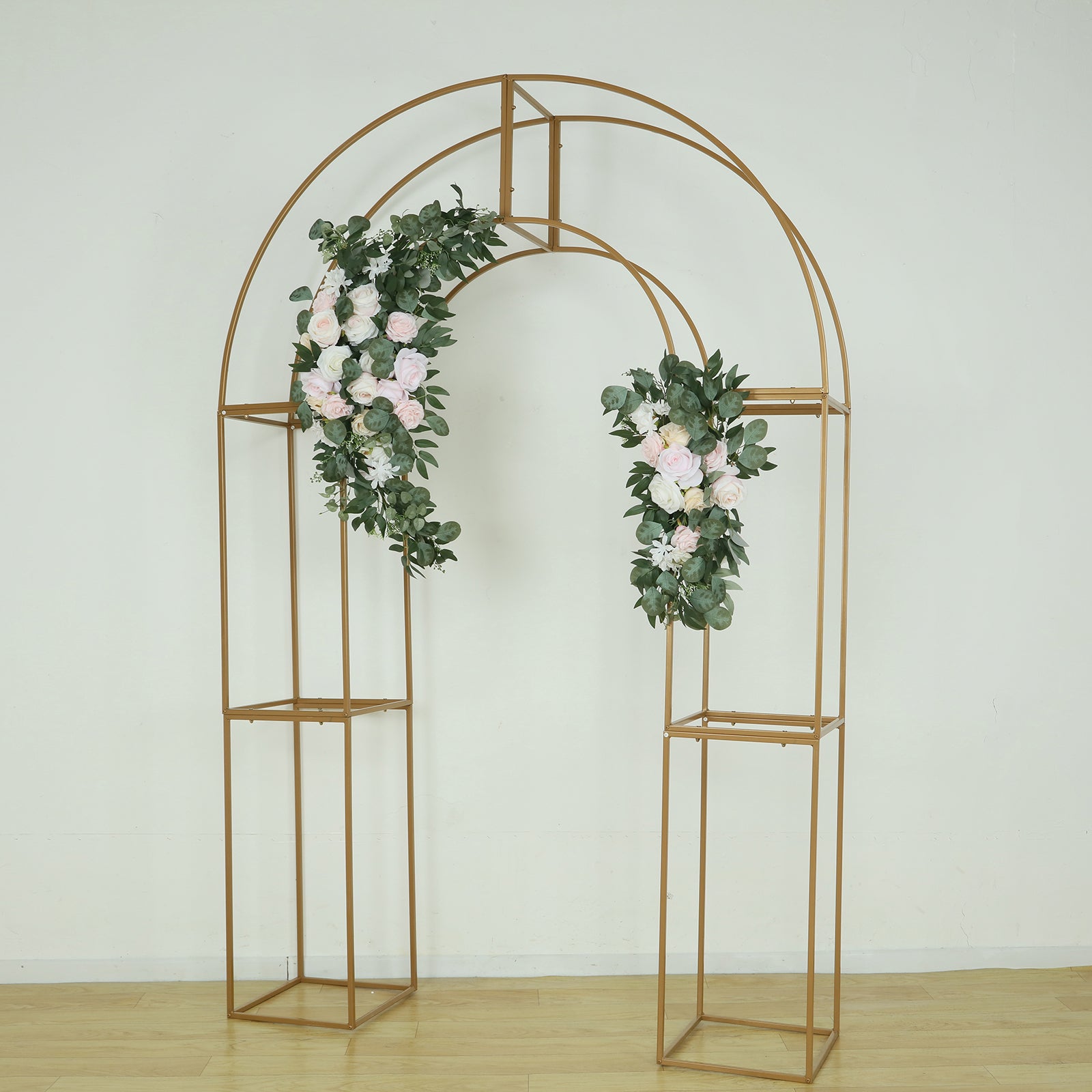 7.5ft Gold 3D Metal Wedding Arch Backdrop Stand with Round Top, Heavy - Duty Floral Balloon Frame for Elegant Parties - Bell Racket Store