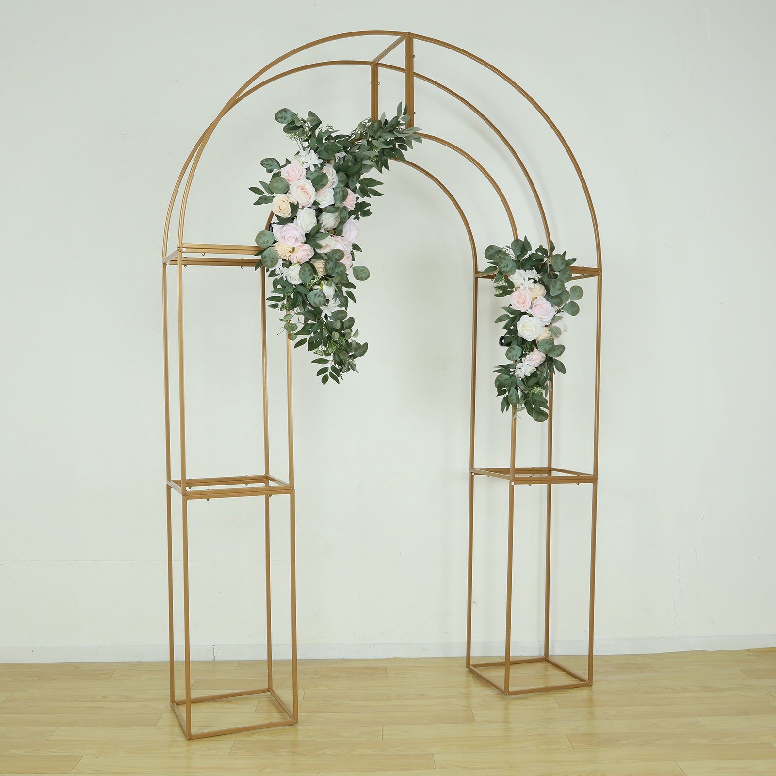 7.5ft Gold 3D Metal Wedding Arch Backdrop Stand with Round Top, Heavy - Duty Floral Balloon Frame for Elegant Parties - Bell Racket Store