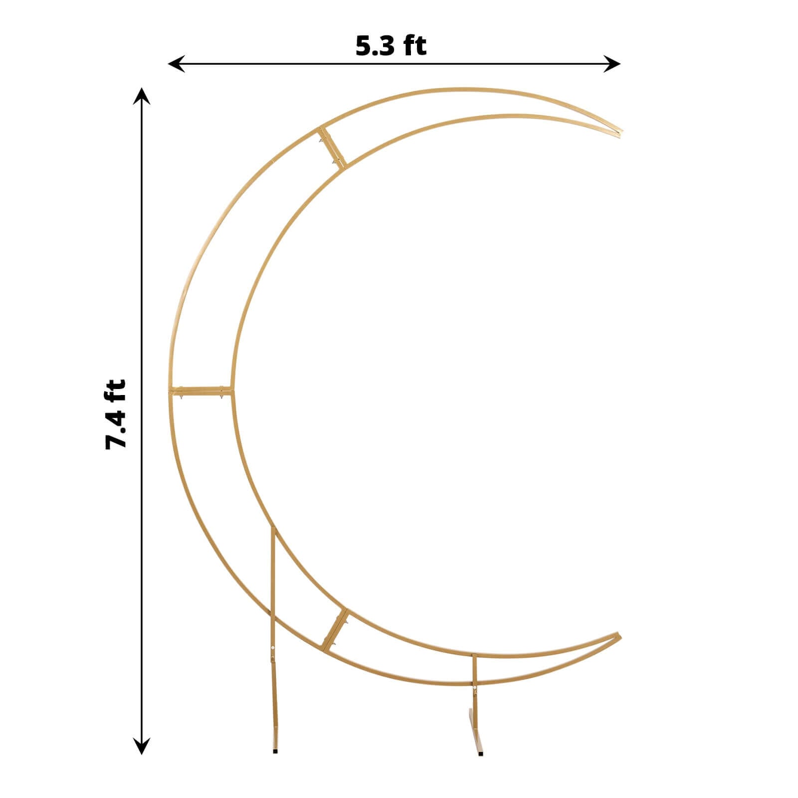 7.5ft Gold Metal Half Crescent Moon Wedding Arbor Frame, Curved Design Arch Flower Balloon Stand - Bell Racket Store