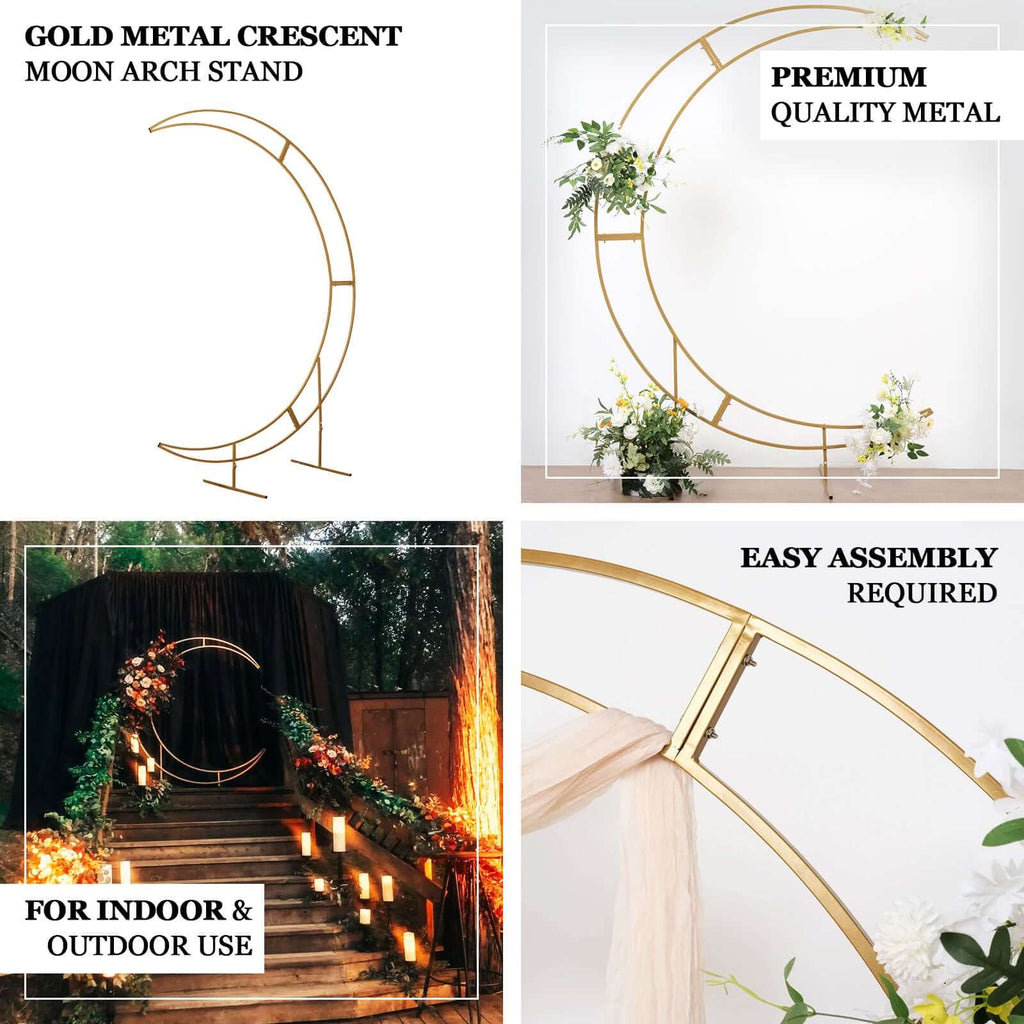 7.5ft Gold Metal Half Crescent Moon Wedding Arbor Frame, Curved Design Arch Flower Balloon Stand - Bell Racket Store