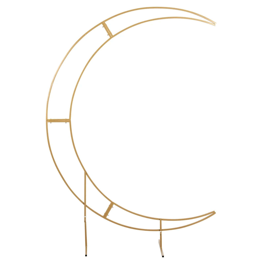 7.5ft Gold Metal Half Crescent Moon Wedding Arbor Frame, Curved Design Arch Flower Balloon Stand - Bell Racket Store