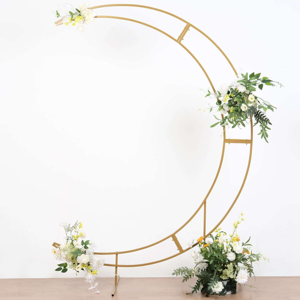 7.5ft Gold Metal Half Crescent Moon Wedding Arbor Frame, Curved Design Arch Flower Balloon Stand - Bell Racket Store