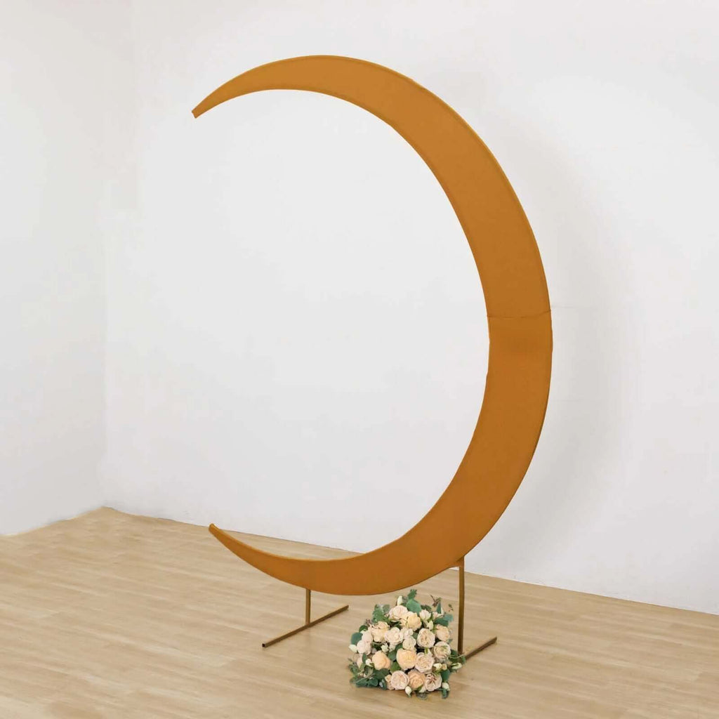 7.5ft Gold Spandex Crescent Moon Wedding Arch Cover, Custom Fitted Chiara Backdrop Stand Cover - Bell Racket Store