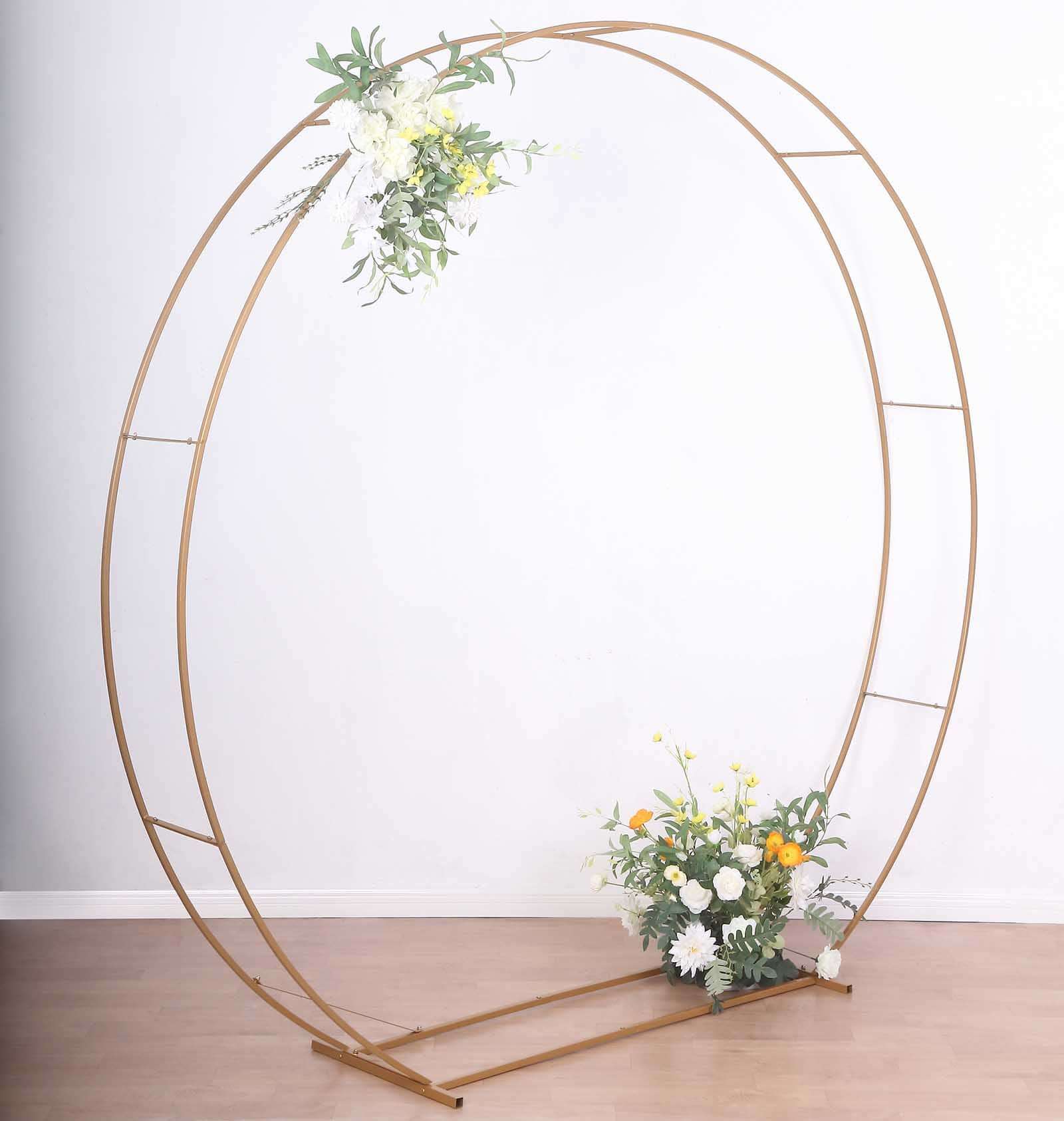 7.5ft Heavy Duty Gold Metal Round Wedding Arbor Floral Balloon Frame, Double Hoop Wedding Arch Photo Backdrop Stand - Bell Racket Store