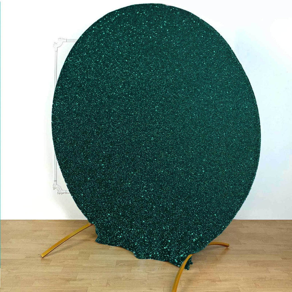 7.5ft Hunter Emerald Green Metallic Shimmer Tinsel Spandex Round Wedding Arch Cover, 2 - Sided Photo Backdrop - Bell Racket Store