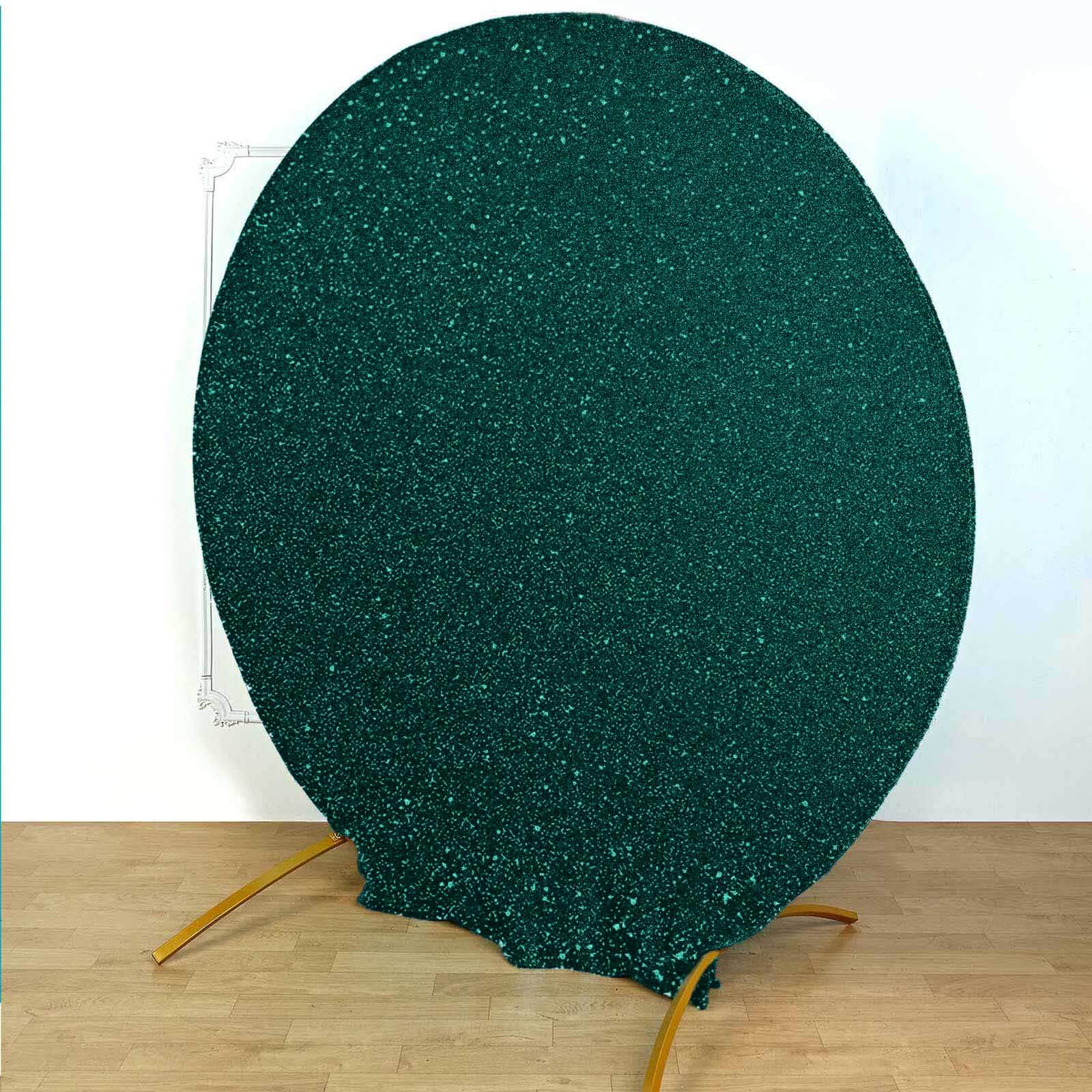 7.5ft Hunter Emerald Green Metallic Shimmer Tinsel Spandex Round Wedding Arch Cover, 2 - Sided Photo Backdrop - Bell Racket Store