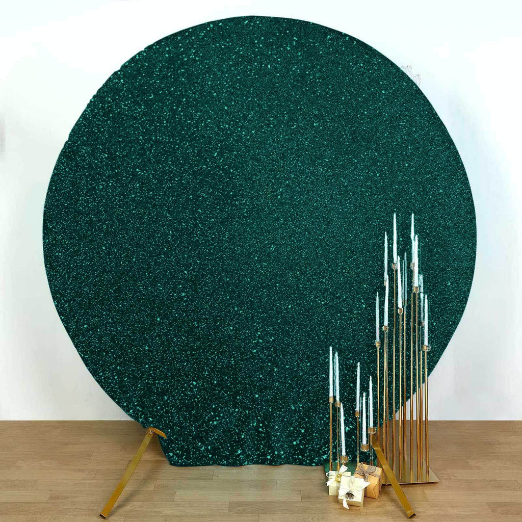 7.5ft Hunter Emerald Green Metallic Shimmer Tinsel Spandex Round Wedding Arch Cover, 2 - Sided Photo Backdrop - Bell Racket Store