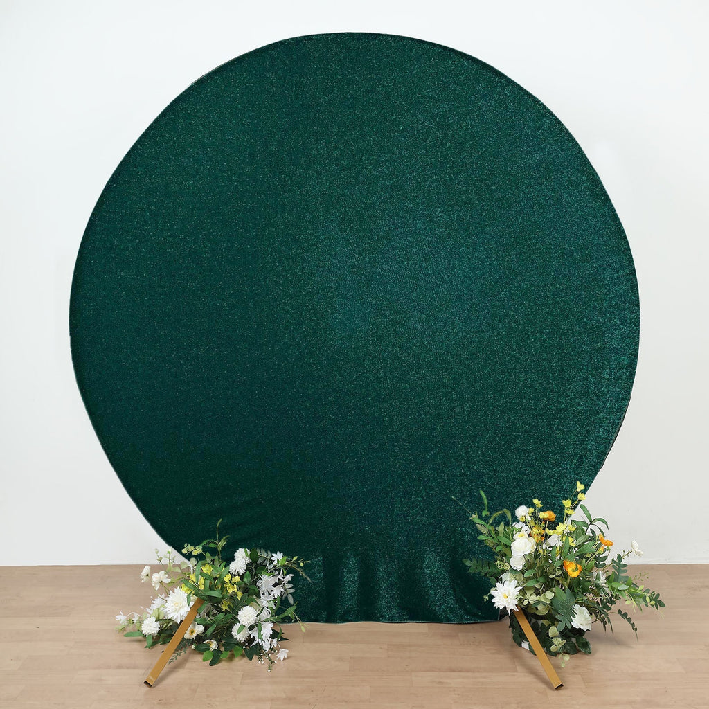 7.5ft Hunter Emerald Green Metallic Shimmer Tinsel Spandex Round Wedding Arch Cover, 2 - Sided Photo Backdrop - Bell Racket Store