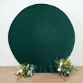 7.5ft Hunter Emerald Green Metallic Shimmer Tinsel Spandex Round Wedding Arch Cover, 2 - Sided Photo Backdrop - Bell Racket Store
