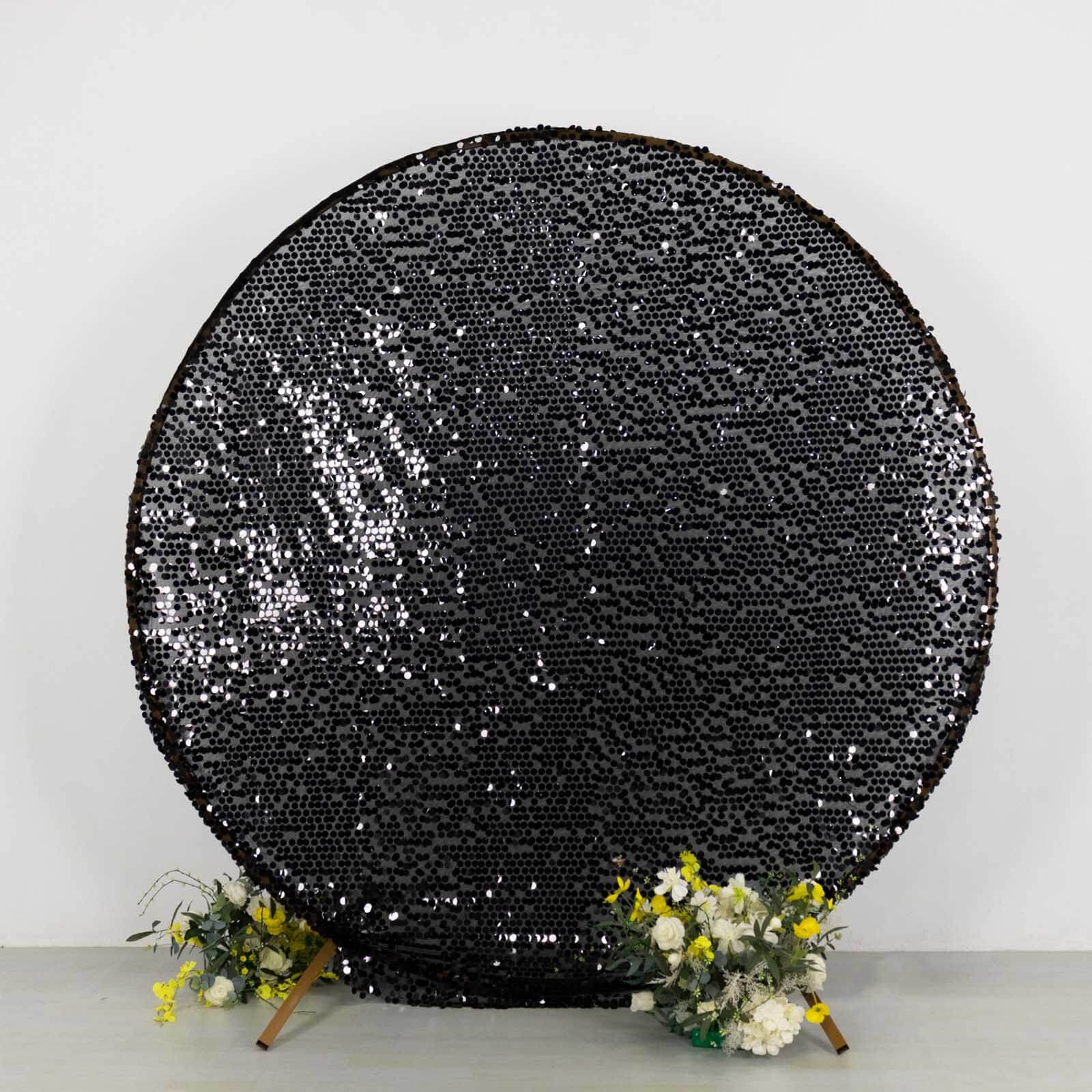 7.5ft Sparkly Black Big Payette Sequin Wedding Arch Cover for Round Backdrop Stand - Bell Racket Store