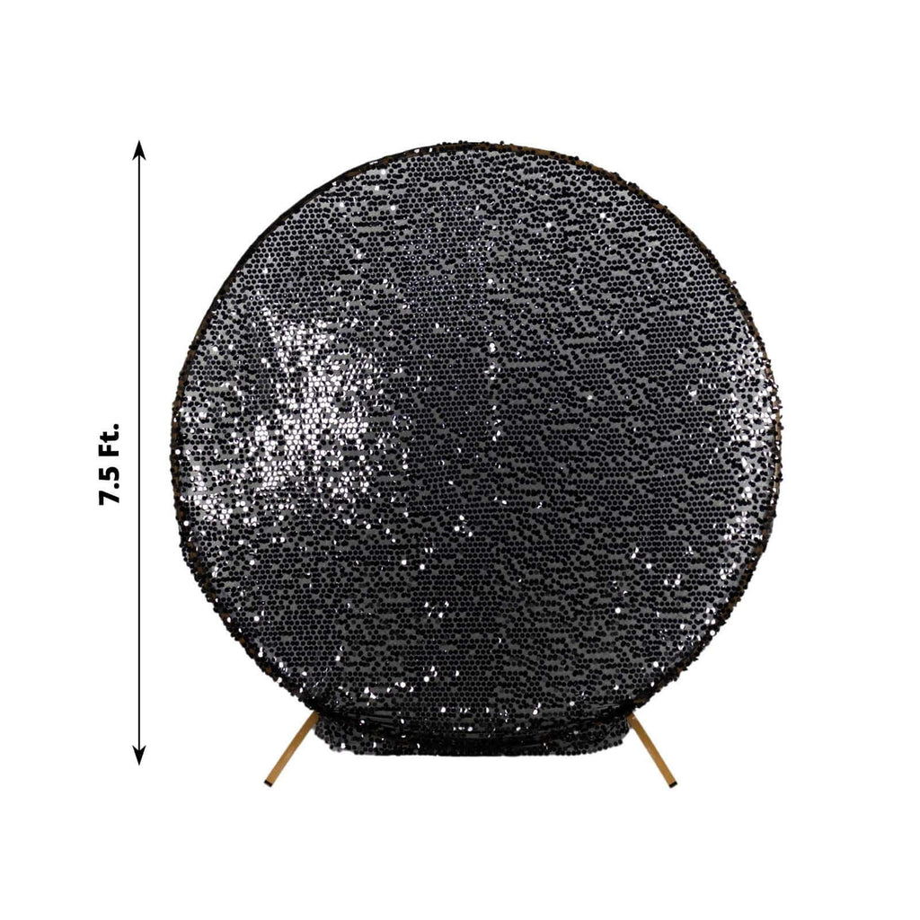 7.5ft Sparkly Black Big Payette Sequin Wedding Arch Cover for Round Backdrop Stand - Bell Racket Store