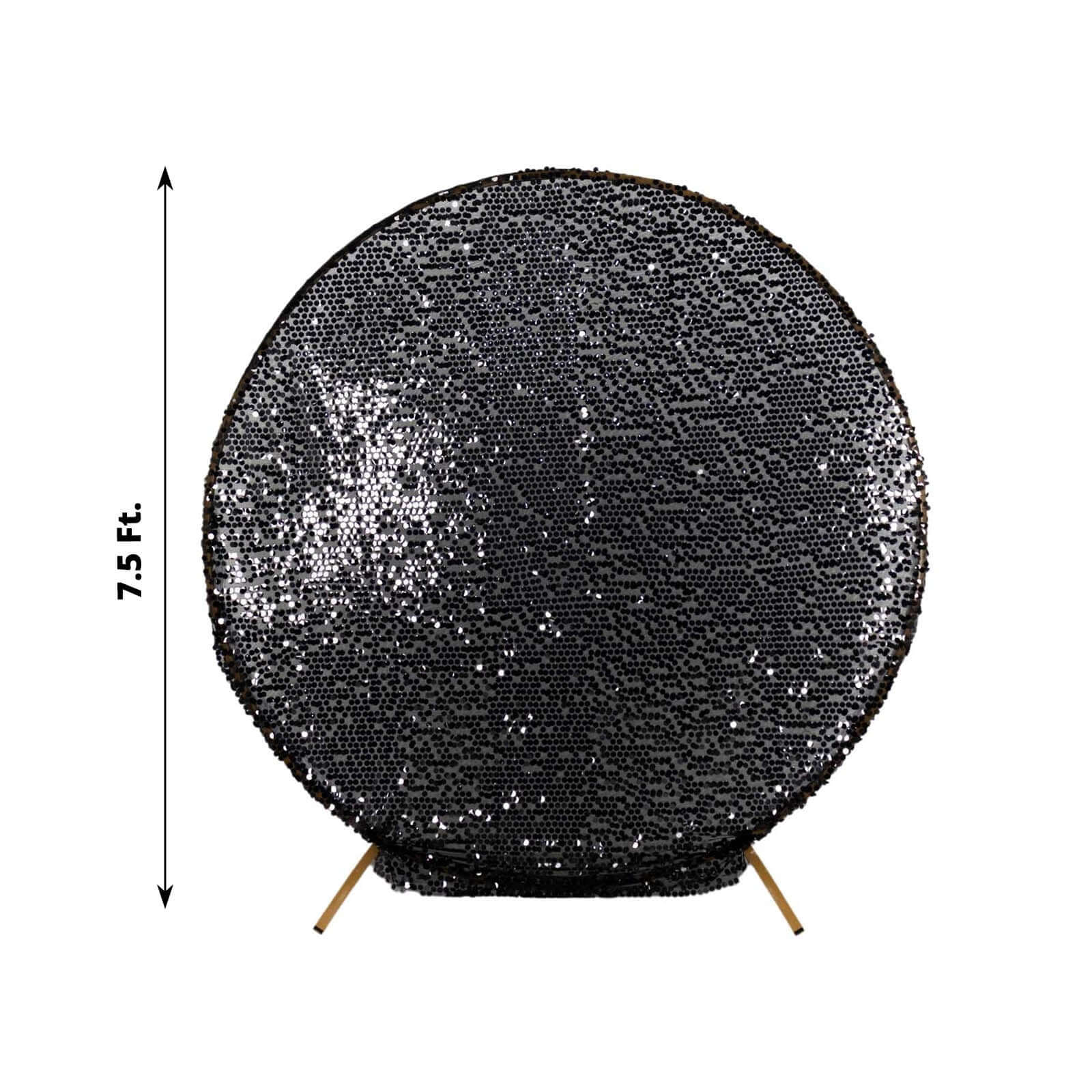 7.5ft Sparkly Black Big Payette Sequin Wedding Arch Cover for Round Backdrop Stand - Bell Racket Store