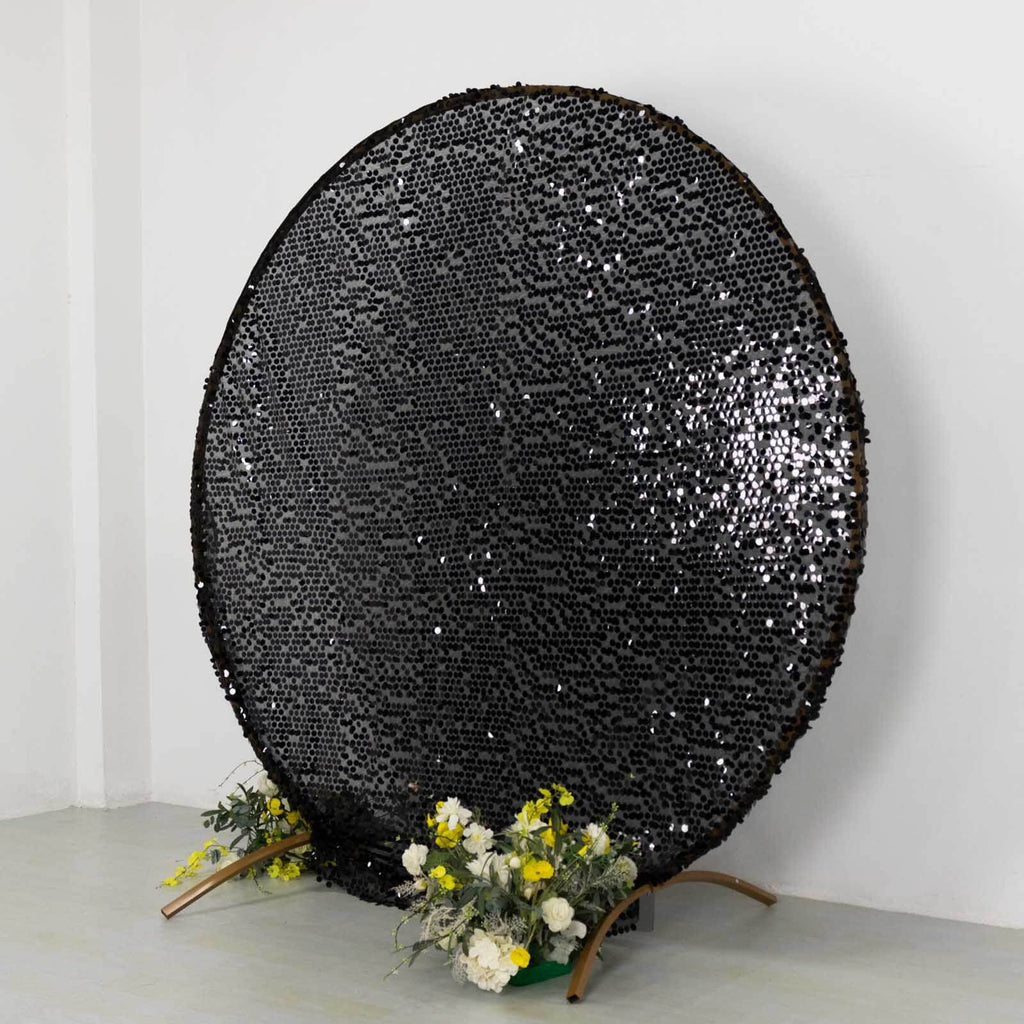 7.5ft Sparkly Black Big Payette Sequin Wedding Arch Cover for Round Backdrop Stand - Bell Racket Store