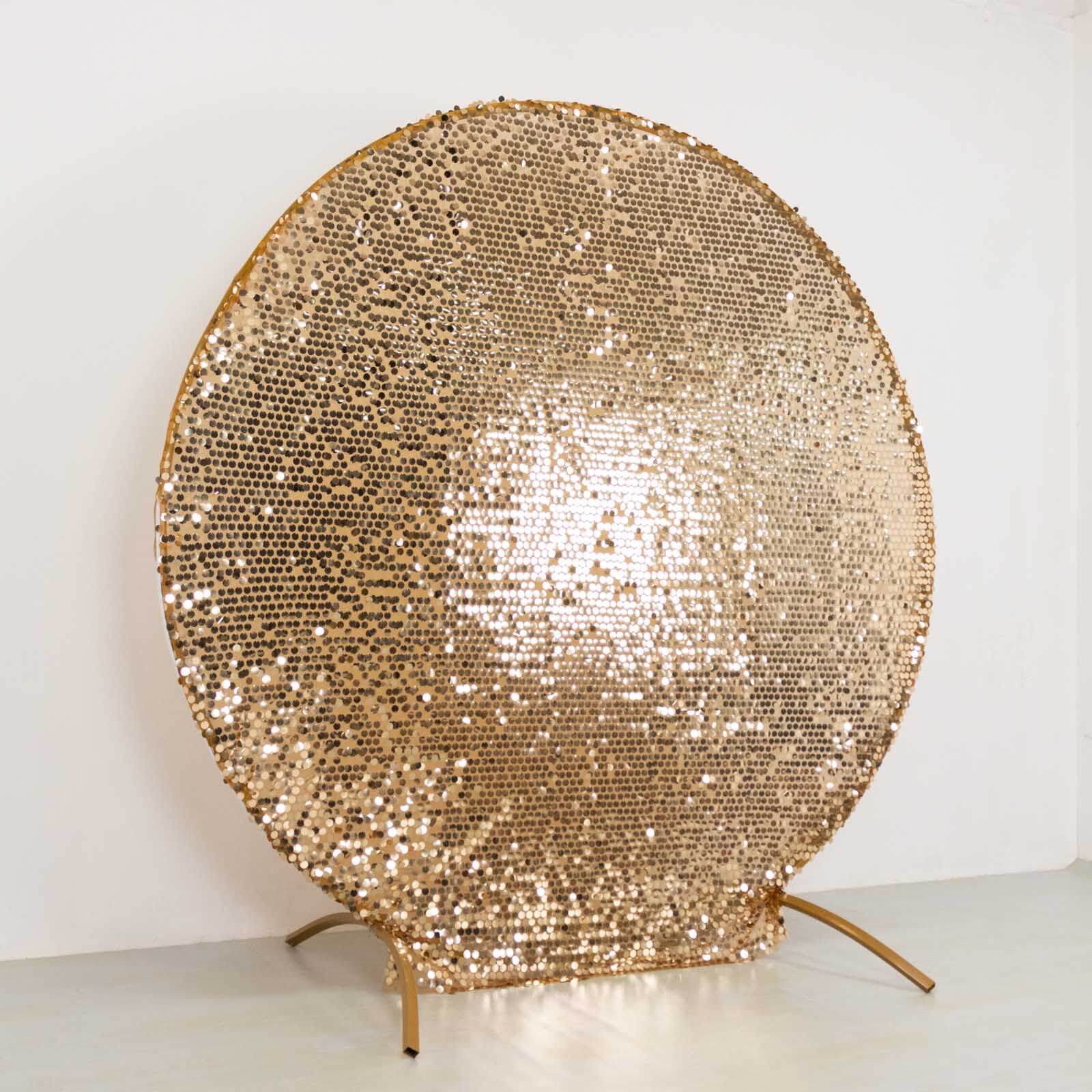 7.5ft Sparkly Gold Big Payette Sequin Wedding Arch Cover for Round Backdrop Stand - Bell Racket Store