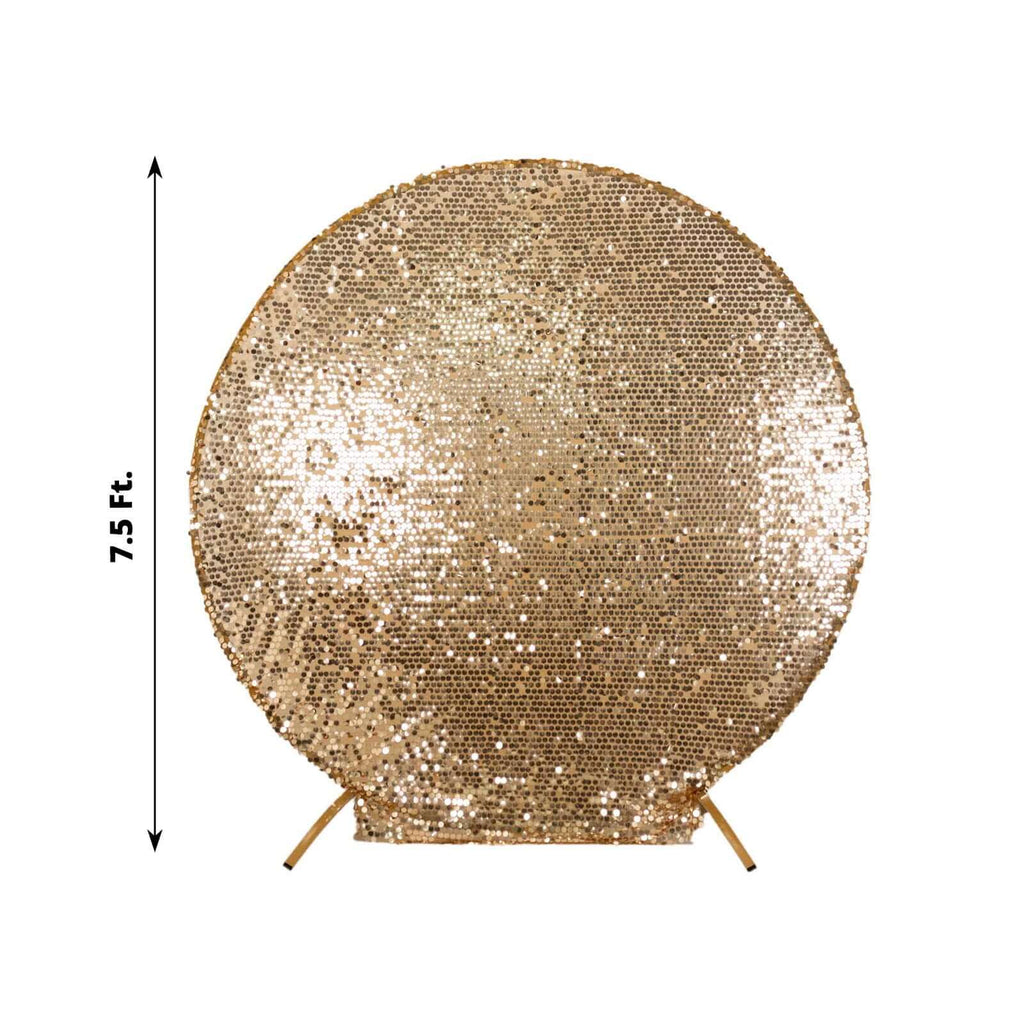 7.5ft Sparkly Gold Big Payette Sequin Wedding Arch Cover for Round Backdrop Stand - Bell Racket Store