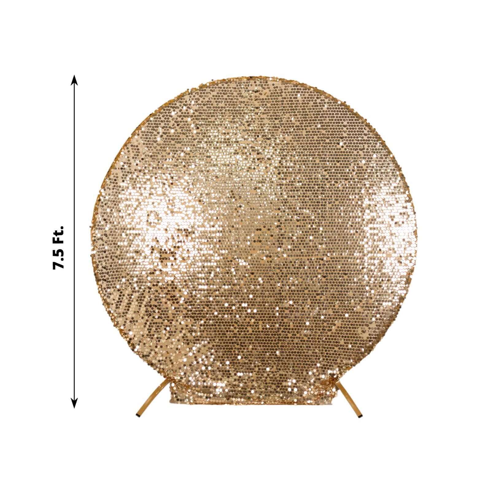 7.5ft Sparkly Gold Big Payette Sequin Wedding Arch Cover for Round Backdrop Stand - Bell Racket Store