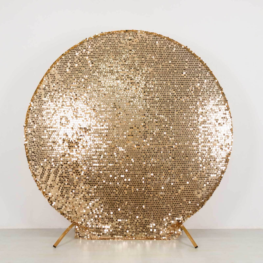 7.5ft Sparkly Gold Big Payette Sequin Wedding Arch Cover for Round Backdrop Stand - Bell Racket Store