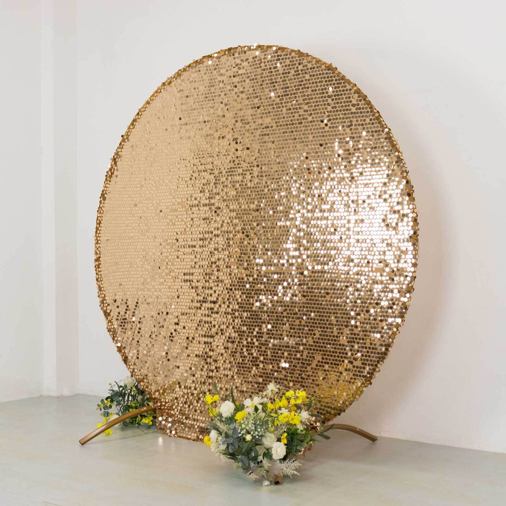 7.5ft Sparkly Gold Big Payette Sequin Wedding Arch Cover for Round Backdrop Stand - Bell Racket Store
