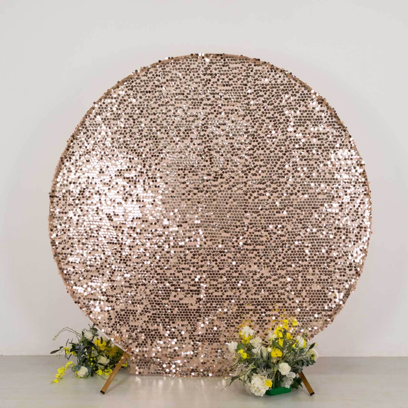 7.5ft Sparkly Rose Gold Big Payette Sequin Wedding Arch Cover for Round Backdrop Stand - Bell Racket Store