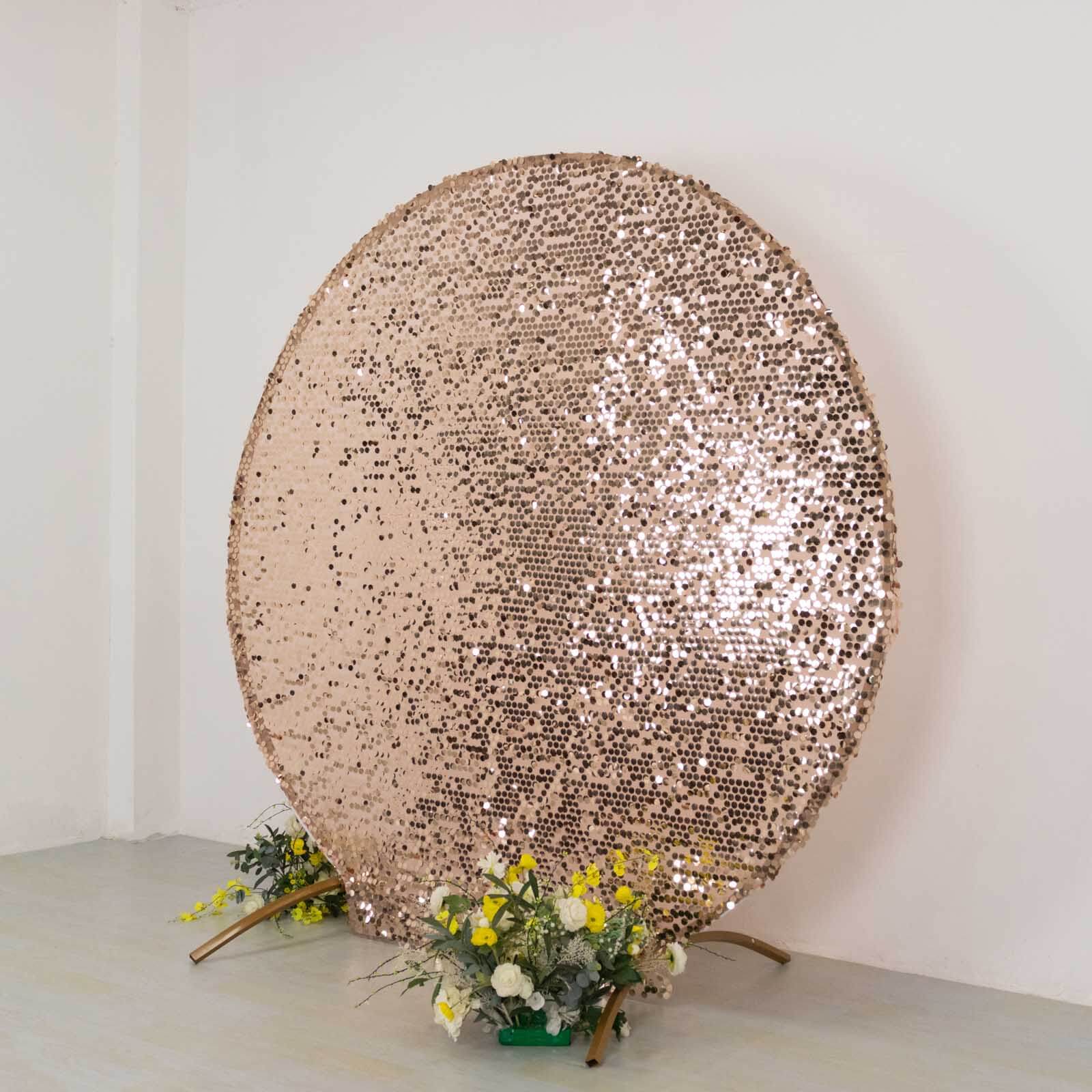 7.5ft Sparkly Rose Gold Big Payette Sequin Wedding Arch Cover for Round Backdrop Stand - Bell Racket Store